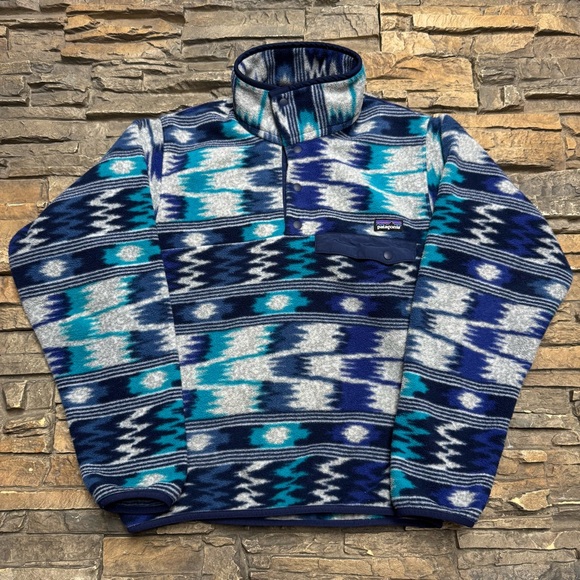 Patagonia Synchilla Snap-T Fleece Pullover Men’s XS Sweater Jacket Blue Aztec - Picture 1 of 9